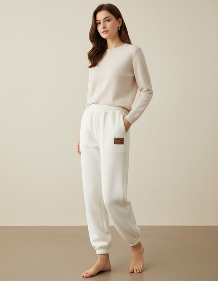 Pantalon Blanc Molletonné Confortable Décontracté Femme Chaud