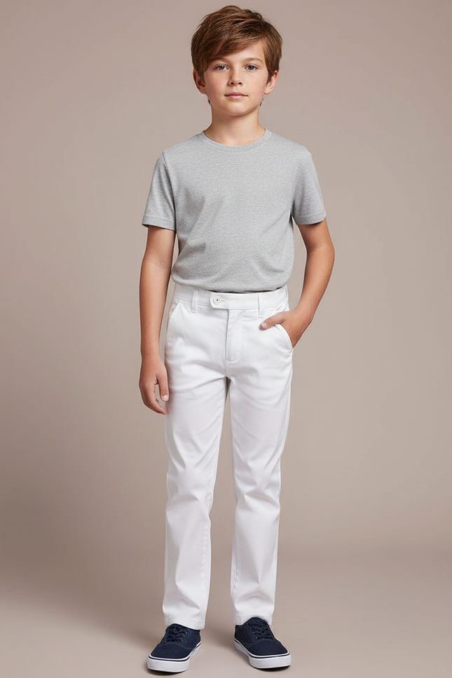 Pantalon Blanc Coton Droit Garçon Élégant Décontracté