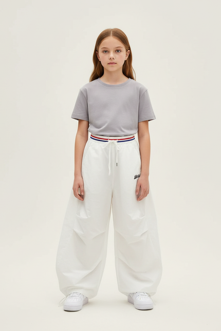 Pantalon Blanc Cargo Ample Décontracté Junior Fille - Polyester