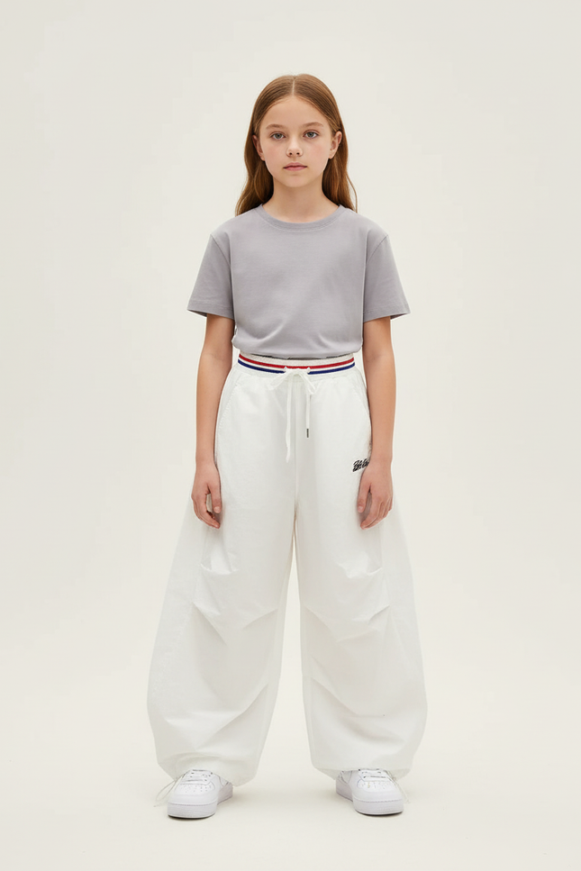 Pantalon Blanc Cargo Ample Décontracté Junior Fille - Polyester
