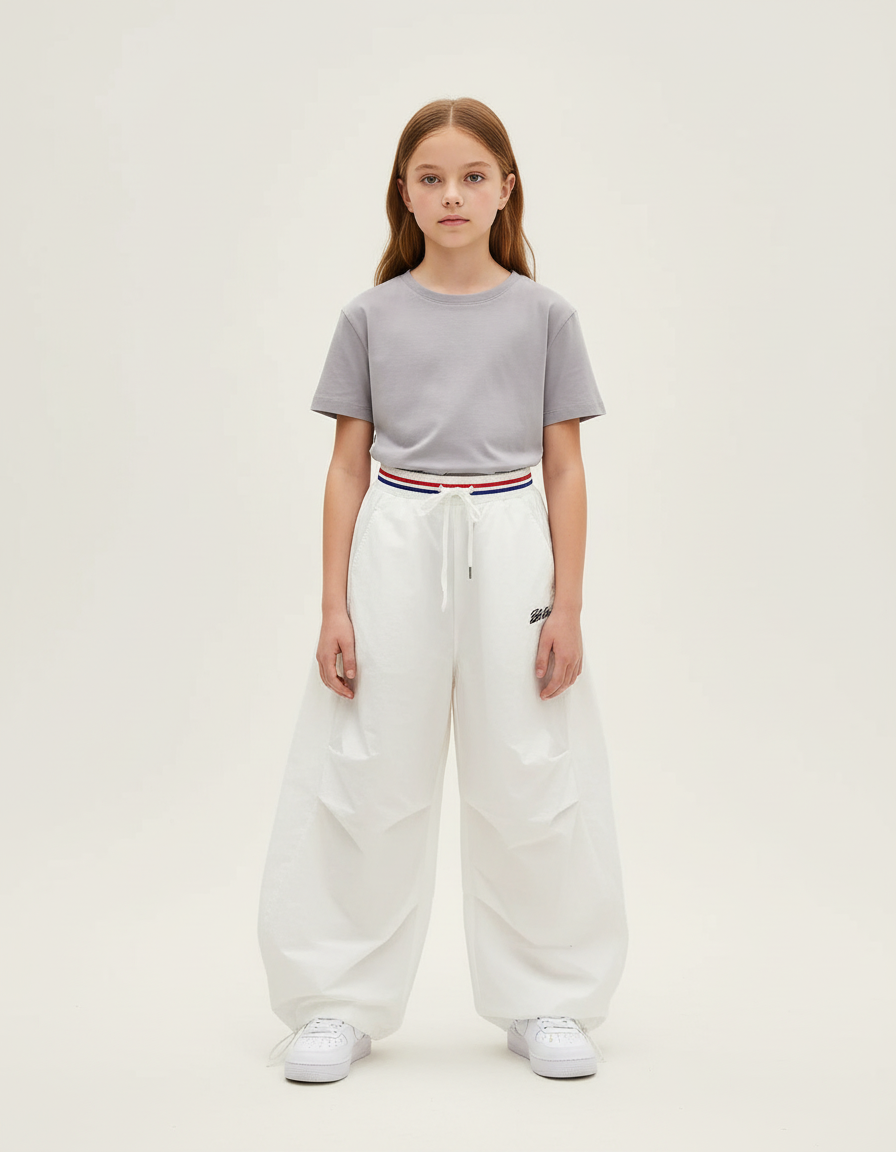 Pantalon Blanc Cargo Ample Décontracté Junior Fille - Polyester