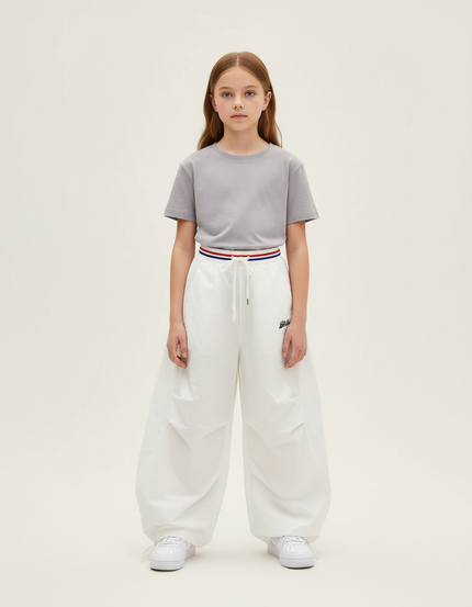Pantalon Blanc Cargo Ample Décontracté Junior Fille - Polyester