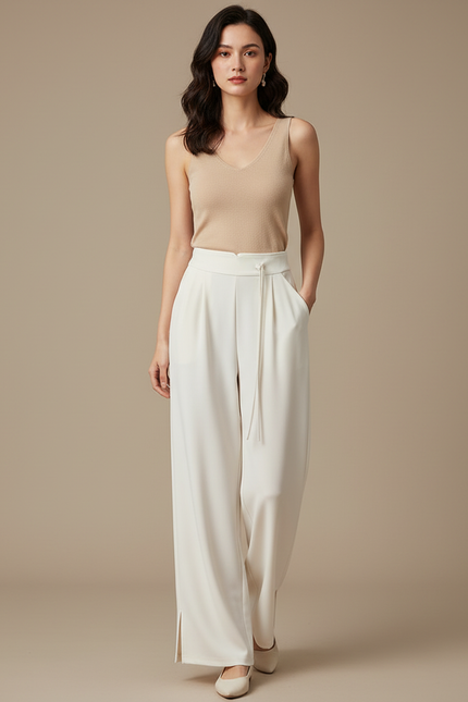 Pantalon Blanc Droit Ample Élégant Fluide Femme - Viscose