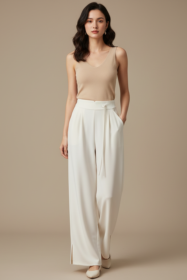 Pantalon Blanc Droit Ample Élégant Fluide Femme - Viscose