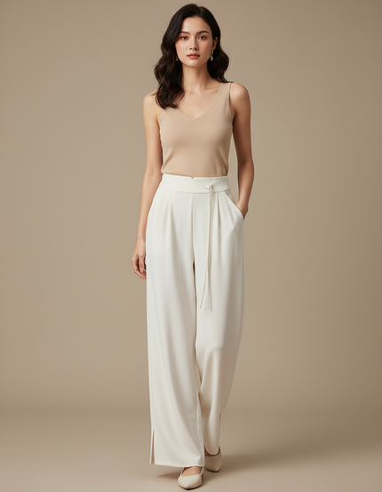 Pantalon Blanc Droit Ample Élégant Fluide Femme - Viscose