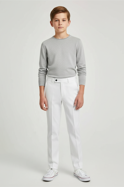 Pantalon Blanc Droit Élégant Slim Enfant Coton - Gabardine