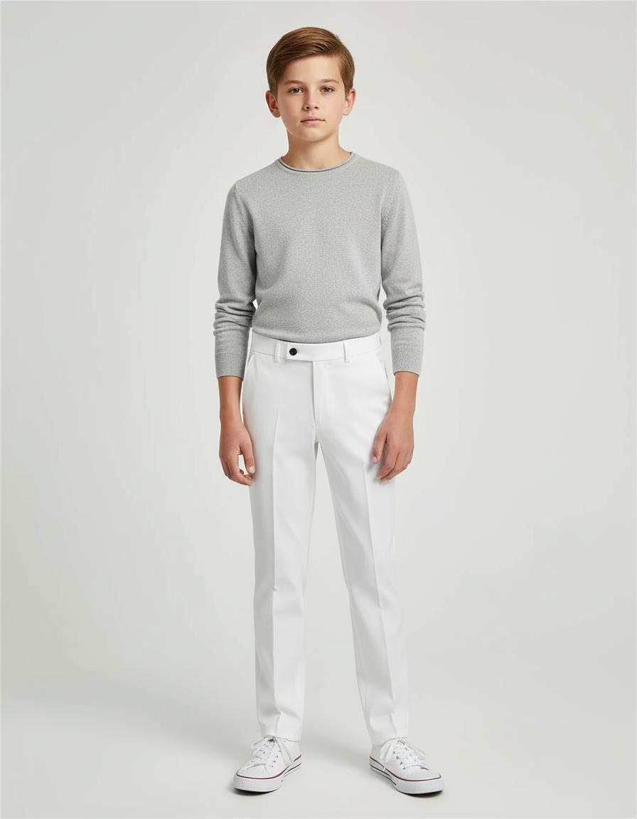 Pantalon Blanc Droit Élégant Slim Enfant Coton - Gabardine