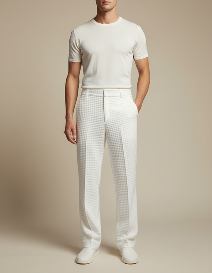 Pantalon Blanc Gaufre Droit Décontracté Homme Coton