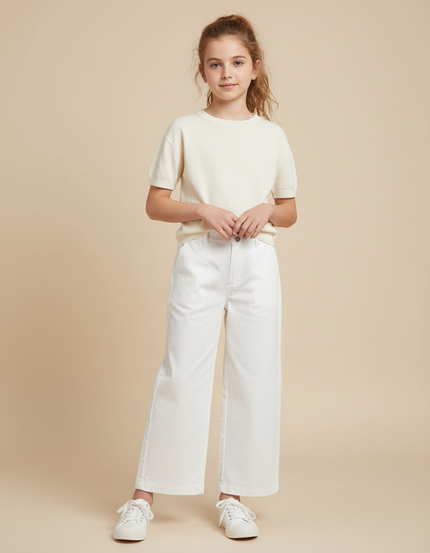 Pantalon Blanc Ample Droit Décontracté Fille Coton