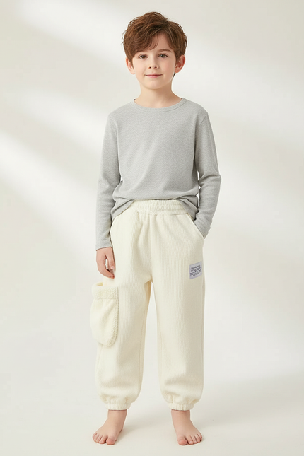 Pantalon Blanc Côtelé Doux Chaud Hiver Enfant - Cordé