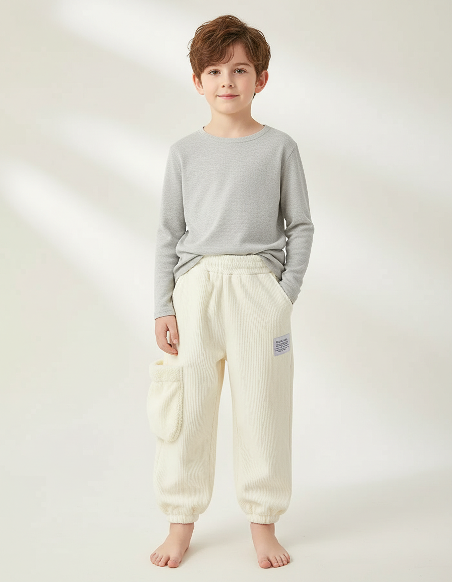 Pantalon Blanc Côtelé Doux Chaud Hiver Enfant - Cordé