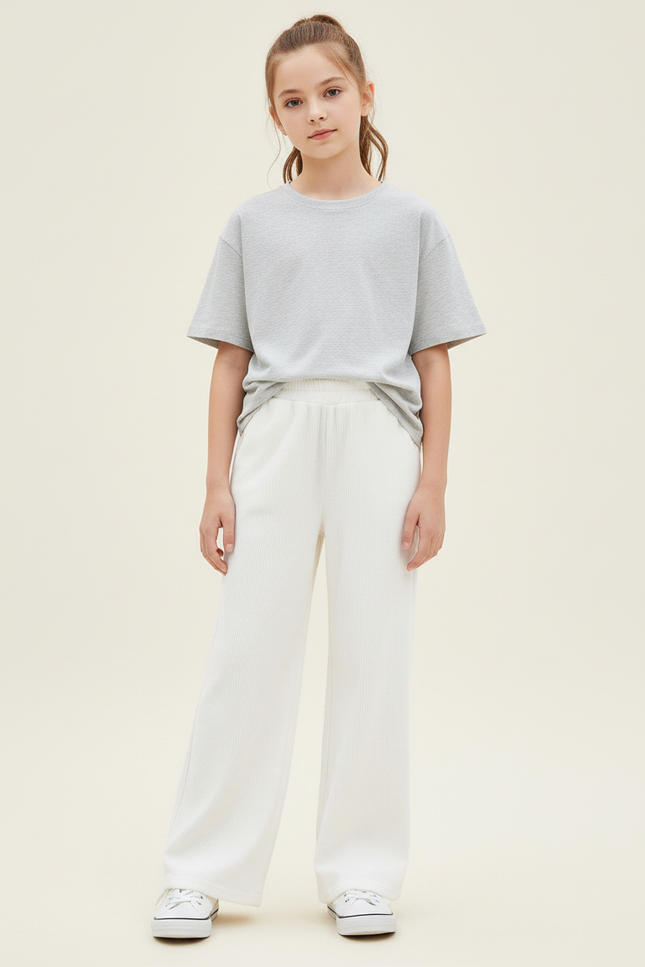 Pantalon Blanc Côtelé Ample Décontracté Enfant
