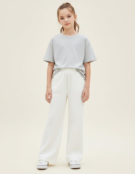 Pantalon Blanc Côtelé Ample Décontracté Enfant