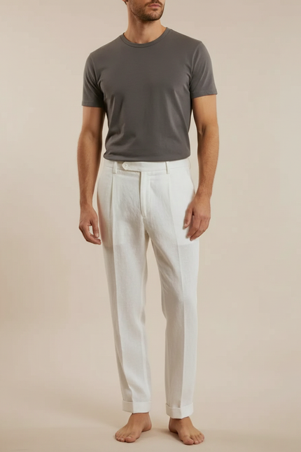 Pantalon À Pince Blanc Homme - Lin