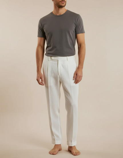Pantalon À Pince Blanc Homme - Lin