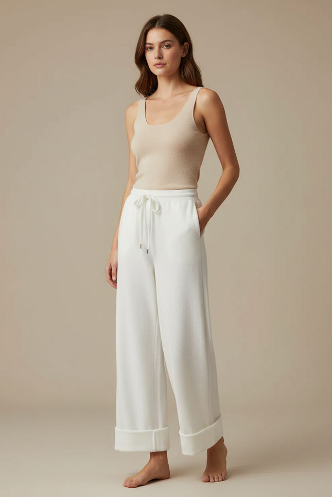 Pantalon Blanc Large Tricoté Décontracté Confortable - Molleton