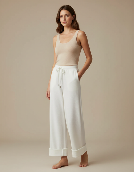 Pantalon Blanc Large Tricoté Décontracté Confortable - Molleton