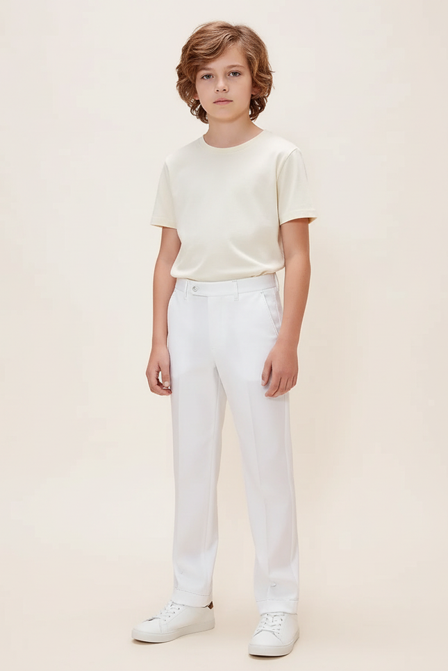 Pantalon Blanc Droit Coton Élégant Garçon Formel - Gabardine