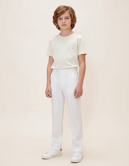 Pantalon Blanc Droit Coton Élégant Garçon Formel - Gabardine