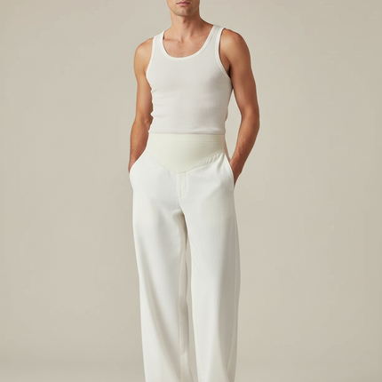 Pantalon Blanc Ample Droit Taille Haute Élégant - Toile