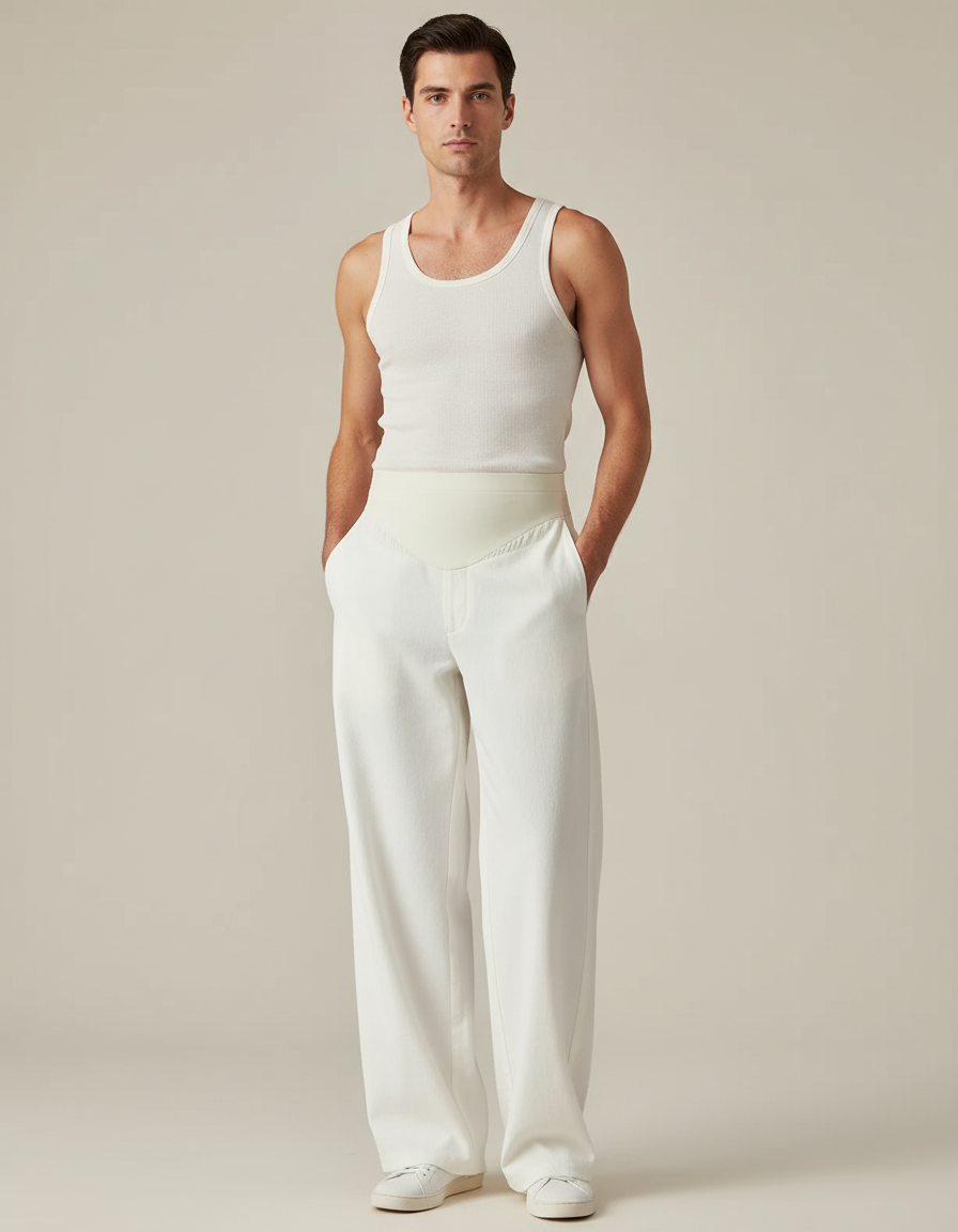 Pantalon Blanc Ample Droit Taille Haute Élégant - Toile