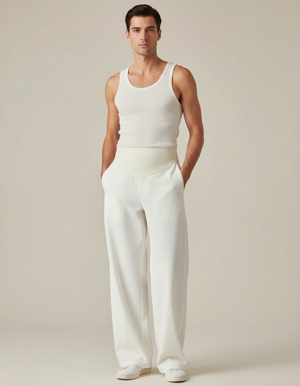 Pantalon Blanc Ample Droit Taille Haute Élégant - Toile