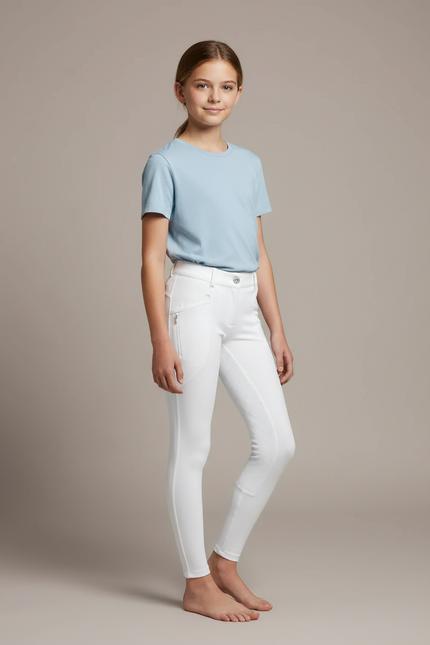 Pantalon Blanc Équestre Enfant Slim Silicone Adhérent - Polyester
