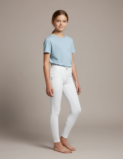 Pantalon Blanc Équestre Enfant Slim Silicone Adhérent - Polyester