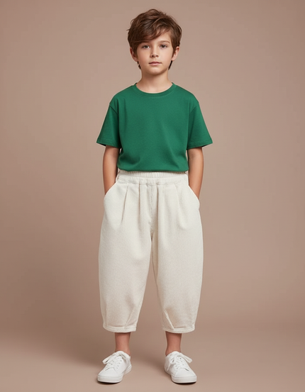Pantalon Blanc Côtelé Ample Décontracté Enfant Mixte - Cordé