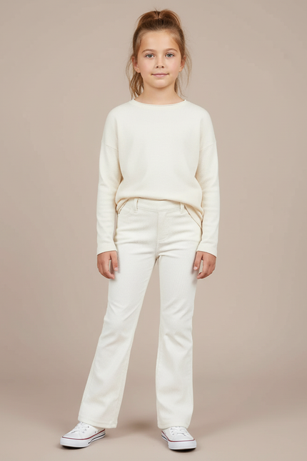 Pantalon Blanc Côtelé Évasé Enfant Décontracté - Cordé
