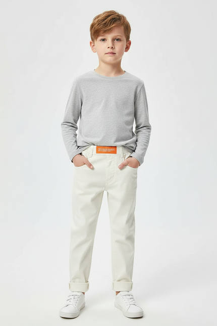 Pantalon Blanc Coton Droit Enfant Garçon Décontracté