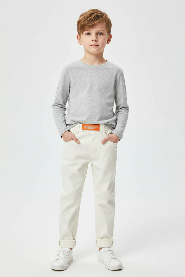 Pantalon Blanc Coton Droit Enfant Garçon Décontracté