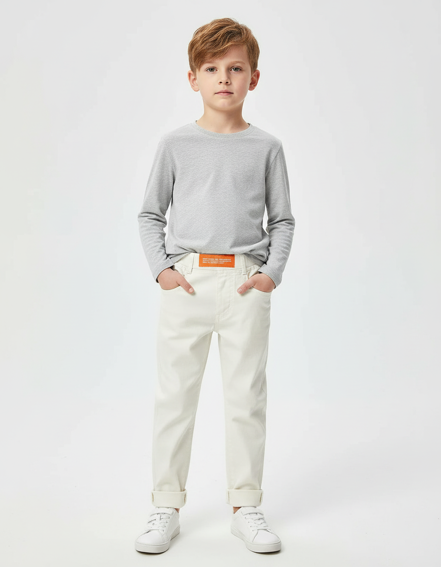Pantalon Blanc Coton Droit Enfant Garçon Décontracté
