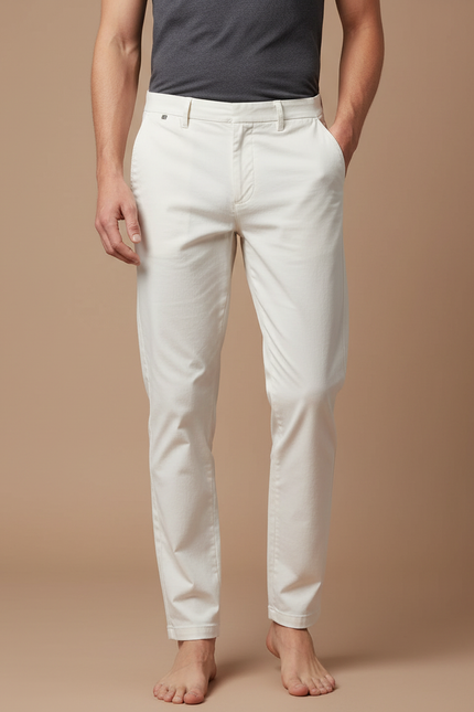 Pantalon Blanc Homme Droit Décontracté Coton Élégant