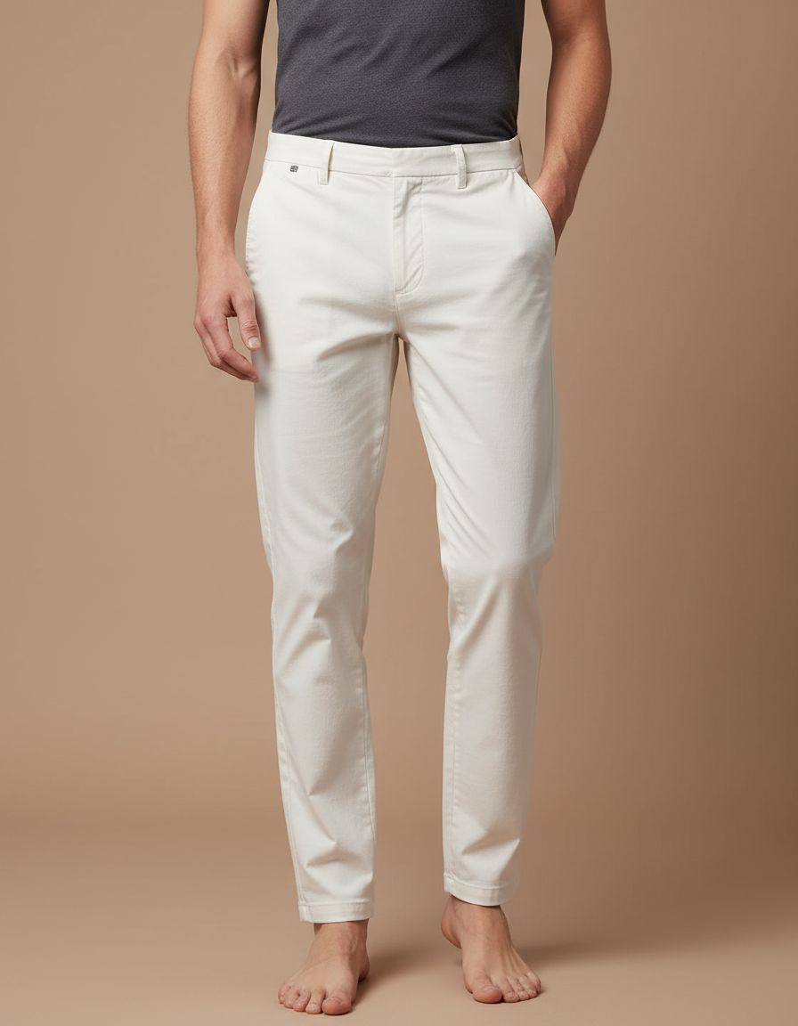 Pantalon Blanc Homme Droit Décontracté Coton Élégant