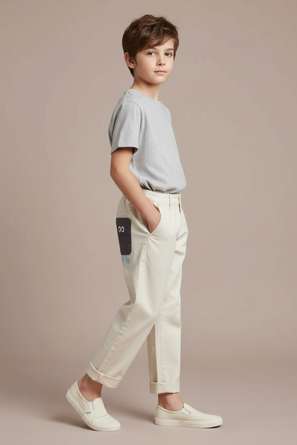 Pantalon Blanc Enfant Coton Décontracté Garçon Mignon - Beige
