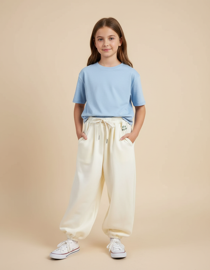 Pantalon Blanc Ample Molletonné Décontracté Confortable Enfant - Beige