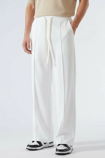 Pantalon Blanc Droit Ample Cordon Décontracté - Polyester