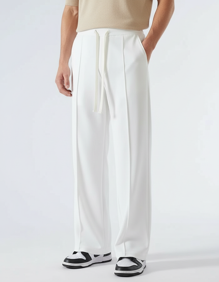 Pantalon Blanc Droit Ample Cordon Décontracté - Polyester