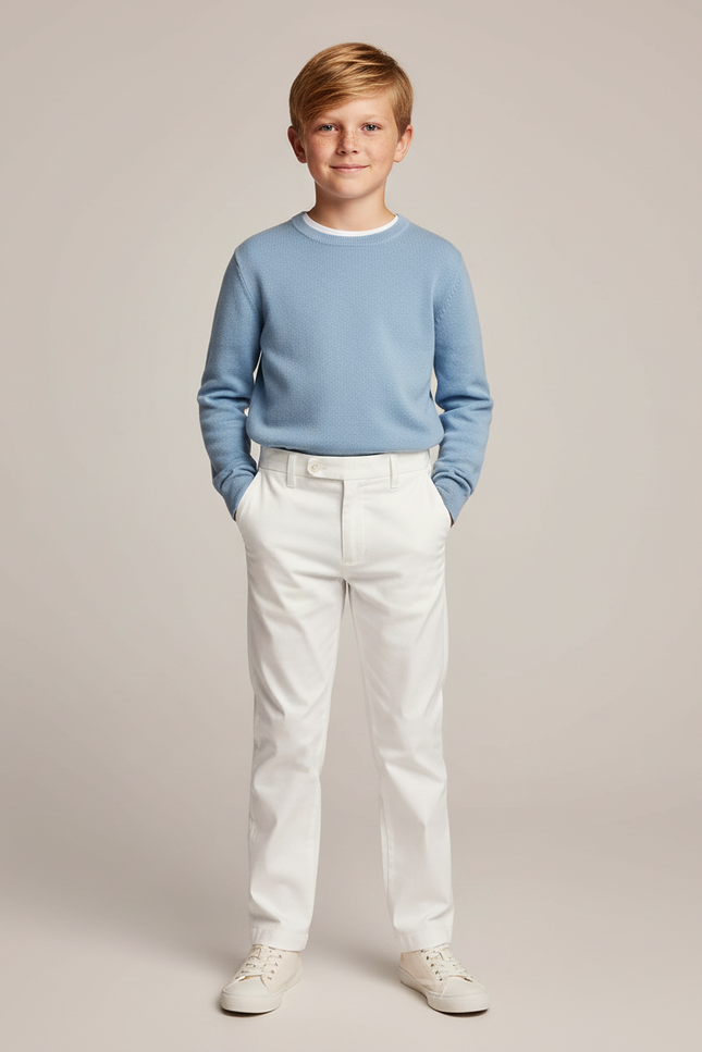 Pantalon Blanc Enfant Coton Ajusté Élégant Décontracté