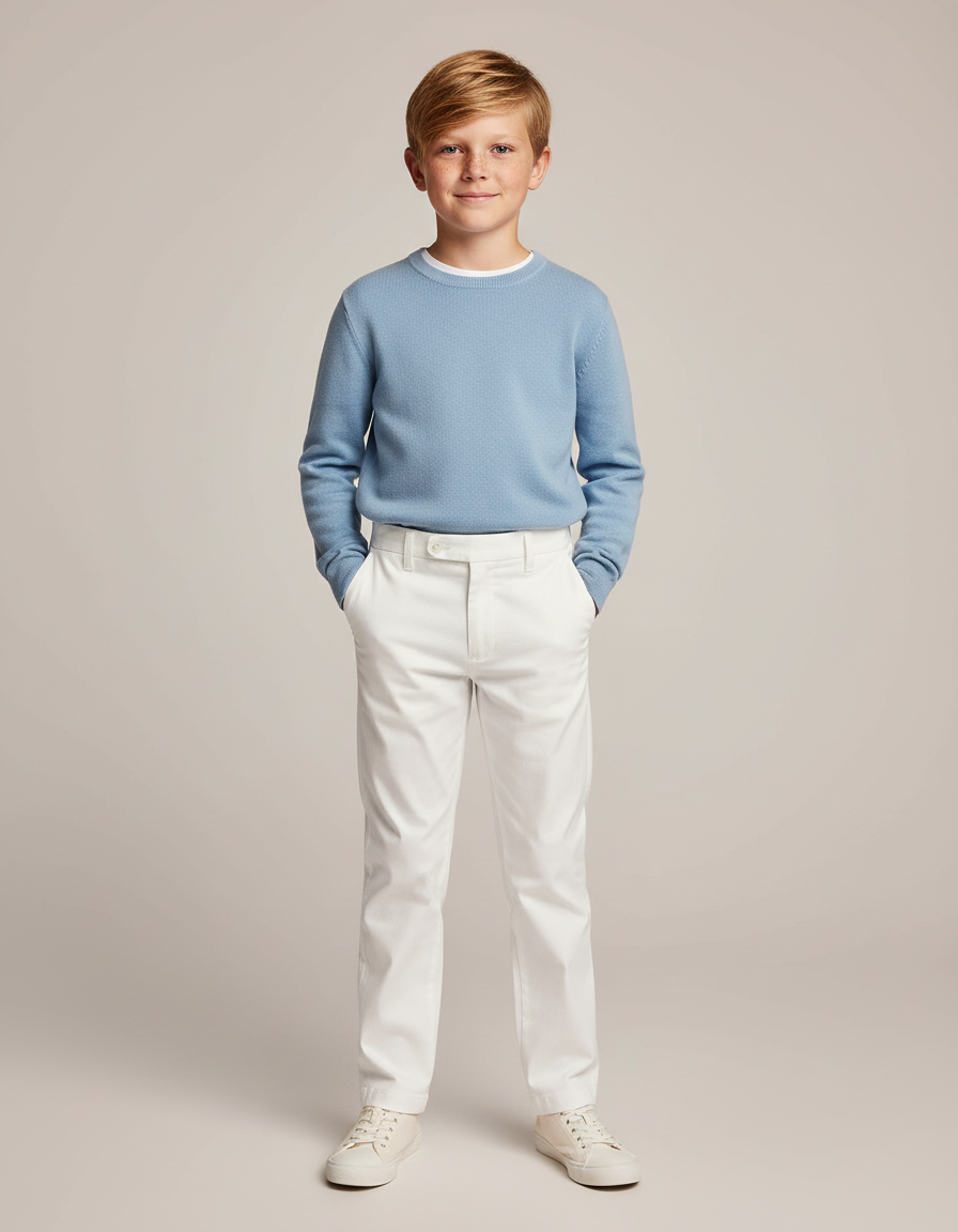 Pantalon Blanc Enfant Coton Ajusté Élégant Décontracté
