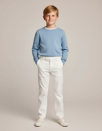 Pantalon Blanc Enfant Coton Ajusté Élégant Décontracté