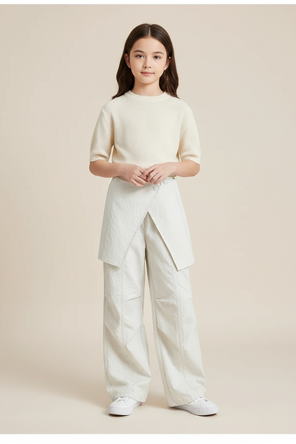 Pantalon Blanc Droit Ample Détachable Fille Junior - Lin