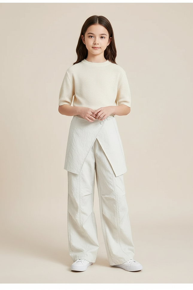 Pantalon Blanc Droit Ample Détachable Fille Junior - Lin
