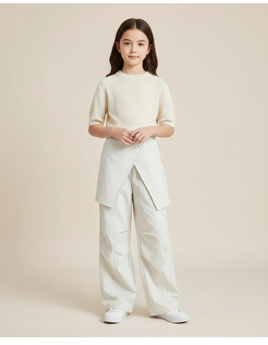 Pantalon Blanc Droit Ample Détachable Fille Junior - Lin