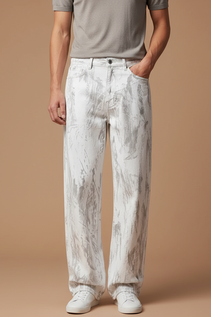 Pantalon Gris Blanc - Imprimé Jean