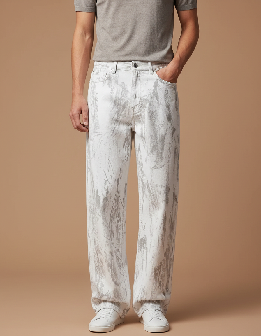 Pantalon Gris Blanc - Imprimé Jean