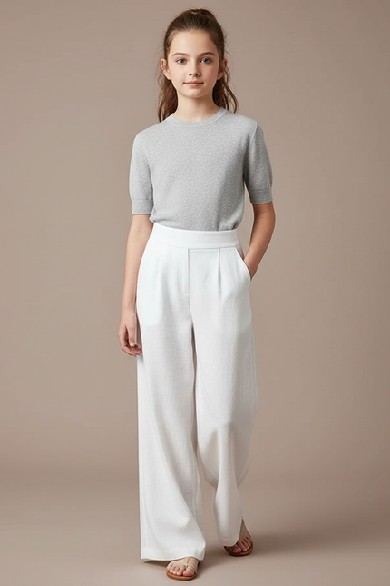 Pantalon Blanc Lin Ample Droit Élégant
