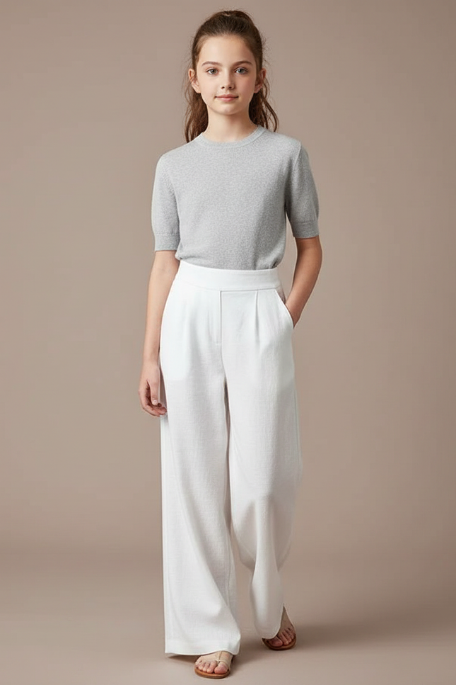 Pantalon Blanc Lin Ample Droit Élégant