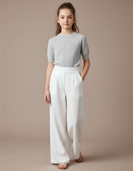 Pantalon Blanc Lin Ample Droit Élégant